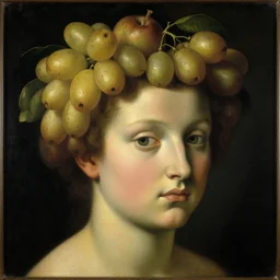 a head made out of fruit by giuseppe arcimboldo, oil on canvas