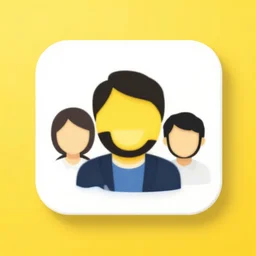 app icon of people smiling, yellow backdrop,