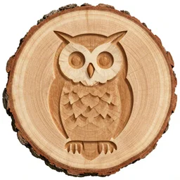 top-side view of tree stump with tree rings carvings in the shape of the great grey owl