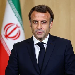 Iranian Emmanuel Macron, realistic, photo studio, HDR, 8k, trending on artstation