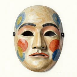 concept art by picasso, pencil and watercolor. a mask representing a colorado potato beetle, black and white with red accents