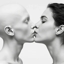 black and white photo of body worlds kiss close up