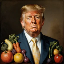 donald trump portrait made by composition of fruit and vegetables by giuseppe arcimboldo