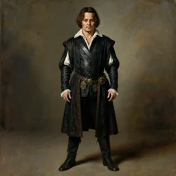 a full length portrait painting of johnny depp painted during the dark ages in europe