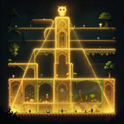 beautiful screenshot of a moody platformer level design, luminescent, golden ratio, rule of thirds, sidescrolling, 2 d, orthographic, owlboy, badlands, ori and the blind forest, cotw, trine 3, high quality, unreal 5, pinterest, mucha