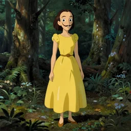 concept art painting of an anthropomorphic salvador dali wearing yellow dress, in the deep forest, realistic, detailed, cel shaded, in the style of makoto shinkai and greg rutkowski and james gurney