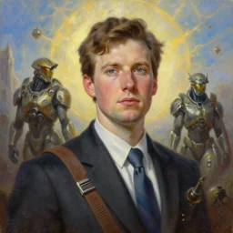 portrait oil painting, perfect expression, subconscious connects, purified consciousness, youthful, usa senator jim jordan, hyperion, foundation, fantasy character portrait, ultra realistic, wide angle, intricate details, mass effect, artifacts, luminous skies, highly detailed, michael cheval, peter mohrbacher, boris vallejo, jessica rossier, oil painting, highly detailed, cinematic lighting, unreal, natural tpose