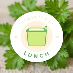 Logo for lunch delivery, parsley branches in the background, natural food. Circle shaped, pastel colours. tranding on behance, vector art, innovative design, wining-Awards, hd