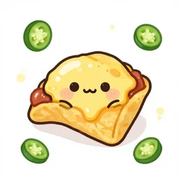 cute nachos with cheese and jalapeno illustrations, white background, drawing, cartoon,