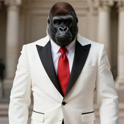 a gorilla wearing a nice white tuxedo wearing a red tie, neoclassicism, 8 k, clear, coherent,