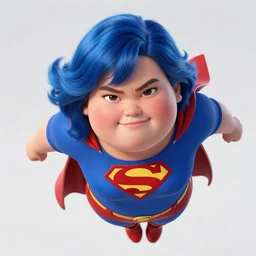 thick chubby filipina superhero, sly grin, fully clothed, exaggerated perspective, flying toward camera, beautiful detailed face, bright blue hair, action pose, comic book style, highly detailed, dynamic shadows, dynamic lighting, geoff johns, jason fabok, jason fabok, brad anderson, splash art
