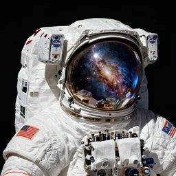 photograph of astronaut doctor in outer space. NASA. reflection of beautiful galaxy on helmet. Extremely detailed. Beautiful. 4K. Award winning.