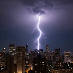 biggest lightning bolt, city, skyscrapers, dark night, cloudy sky, city view photograph