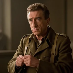movie still of woody allen in a ww 2 movie, cinematic, dramatic lighting