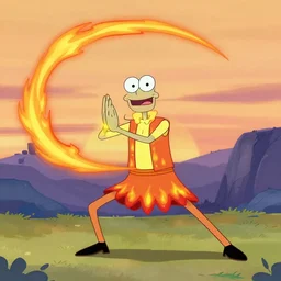 squidward wearing fire nation clothing and practicing firebending outside at susnset, [ [ [ [ [ [ greg rutkowski ] ] ] ] ] ]