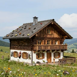 a colorized photo of a chalet made of insects and timber by guido reni and samuel dirksz van hoogstraten hyperrealistic and trending on artstation