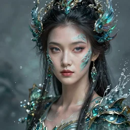 Asian female water elemental, lifelike, portrait, highly detailed, digital painting, artstation, concept art, sharp focus, illustration, cinematic lighting, art by artgerm and greg rutkowski and alphonse mucha