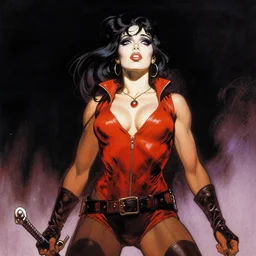 seventies scream queen, dark night, strong line, deep color, beautiful! coherent! by brom, by frank frazetta,