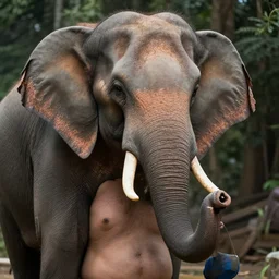 man with elephant trunk nose, human elephant hybrid, wrinkly skin, photorealistic, 4 k, portrait