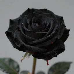 a higly detailed close - up photograph of a black rose with blood dripping from it's petals, sigma 7 5 mm, high dof, studio lighting, dramatic light, masterpiece, artstation, 4 k, 8 k, zbrush