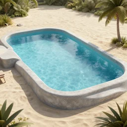 trending on artstation award-winning architectural design of a private small swimming pool with concrete sand beach concept art hyperrealistic intricately detailed reflections