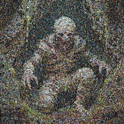evil mummy creature is inside an infested crevice filled with slime, the mumm is oozing with puss, evisceration damnation of the human race