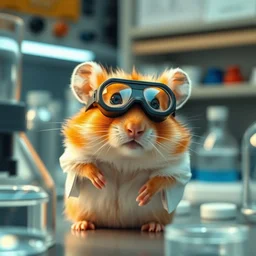 film still of a hamster wearing goggles working in a research lab finding the cure for cancer, 8 k