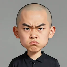 caricature of angry bald chinese boy
