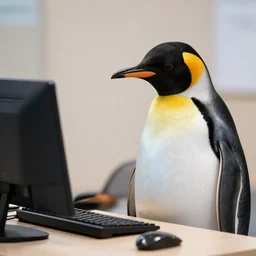 penguin using computer