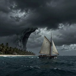 photo of a 1 9 2 5 seiner sailing with the jamaican shoreline with the mouth of a sea cave at the waterline, dark, brooding, atmospheric, seascape, lovecraft, horror, smooth, epic, highly detailed, cinematic, by marianne north