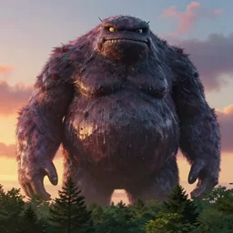close up of a giant liquid monster rising, forest treetop view. 4 k, artgerm, high detail, dramatic lighting, sunset, hayao miyazaki, masashi ando, nizou yamamoto, kazuo oga, joe hisaishi, yoji takeshige, naoya tanaka