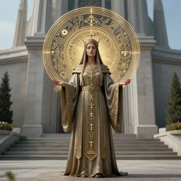 priestess standing in front of masonic temple, esoteric art, highly detailed, technical, meditation, blasphemy, paganism, heathenry, magick, technology, sigils, circuitry, norman lindsey, rosaleen norton,