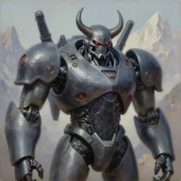 close up portrait of a monster robot in the mountains of hell, oil painting by tomasz jedruszek, cinematic lighting, pen and ink, intricate line, hd, 4 k, million of likes, trending on artstation