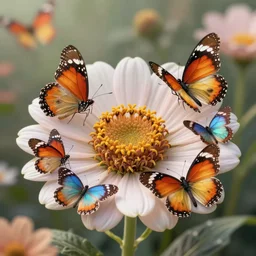 a flower consisting of different butterflies in a beautiful fantasy world, trending on artstation, fantasy art, 8 k resolution, highly detailed