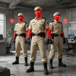 glow red zombie ranger officers beige uniform and caps in brutalist concrete office trending on artstation high detail digital painting 4 k 8 k hd accurate rtx