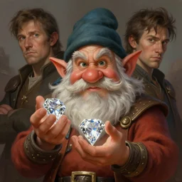 a detailed portrait of a dwarf holding a shiny diamond, by justin gerard and victo ngai, digital art, realistic painting, very detailed, fantasy, dnd, trending on artstation