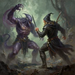 a wizard fighting the cthulhu, octane render / source, oil painting, trending on artstation, rossdraws