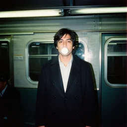 analog medium format hasselblad film night flash subway portrait in new york, 1 9 6 0 s film street photography, vintage expired colour film photograph
