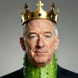 movie poster, the cucumber king with the face of jeff bezos, wearing a crown made of pickles. detailed airbrush art, by yves klein