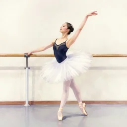 a ballet dancer holding the handlebar to practice, watercolor painting by liu yi
