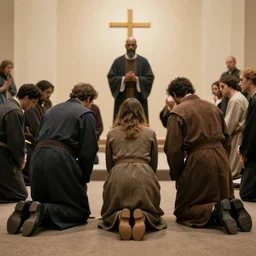 and they all fell to their knees