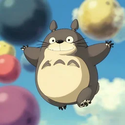 a japanese tanuki flying in the sky with large balls, anime art style, ghiblie, miyazaki, beautiful, high detail