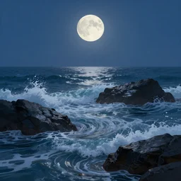 digital matte fantasy dreamy seascape rocks waves moonlight, artstation, behance, 8 k by alex grey