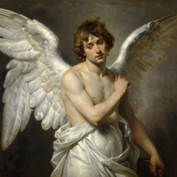 painting of male angel, oil painting by jan matejko, soft lighting, classical art, oil on canvas, wet - on - wet technique, beautiful, elegant, sharp focus, highly realistic, intricate textures, illusionistic detail,