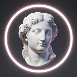 a renaissance statue head surrounded by a 3 d rendered neon circle, black background, ray tracing, 8 k resolution, sharp focus, hyper detailed, hyper realistic
