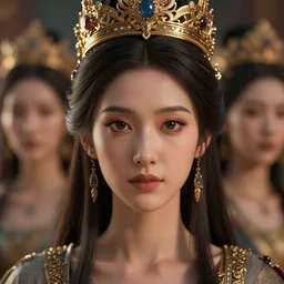 blurred background. close-up portrait of a goddess in crown, by Ruby Kurosawaand Afarin Sajedi and Alena Aenami. octane render. 4k, hyperrealistic, focused, extreme details,unreal engine 5, cinematic