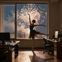 from the office, the sunlight frames your silhouette, i think of writing fireworks, i think of pirouettes