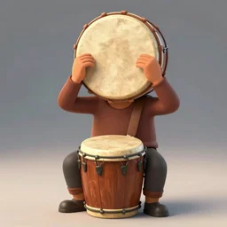 anthropomorphic drum holding its head like it has a headache