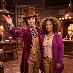 willy wonka played by oprah, inside of the chocolate factory realistic 4 k