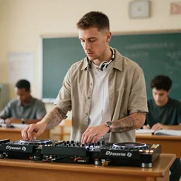 dj goldie in a school classroom